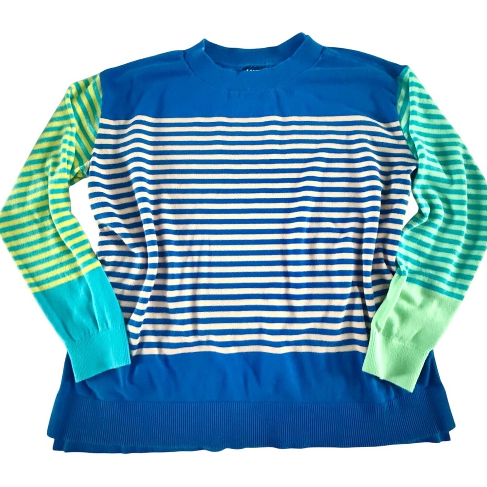 Lands End Womens Colorblock Striped 100% Cotton‎ Sweater Size M Rainbow Preppy
